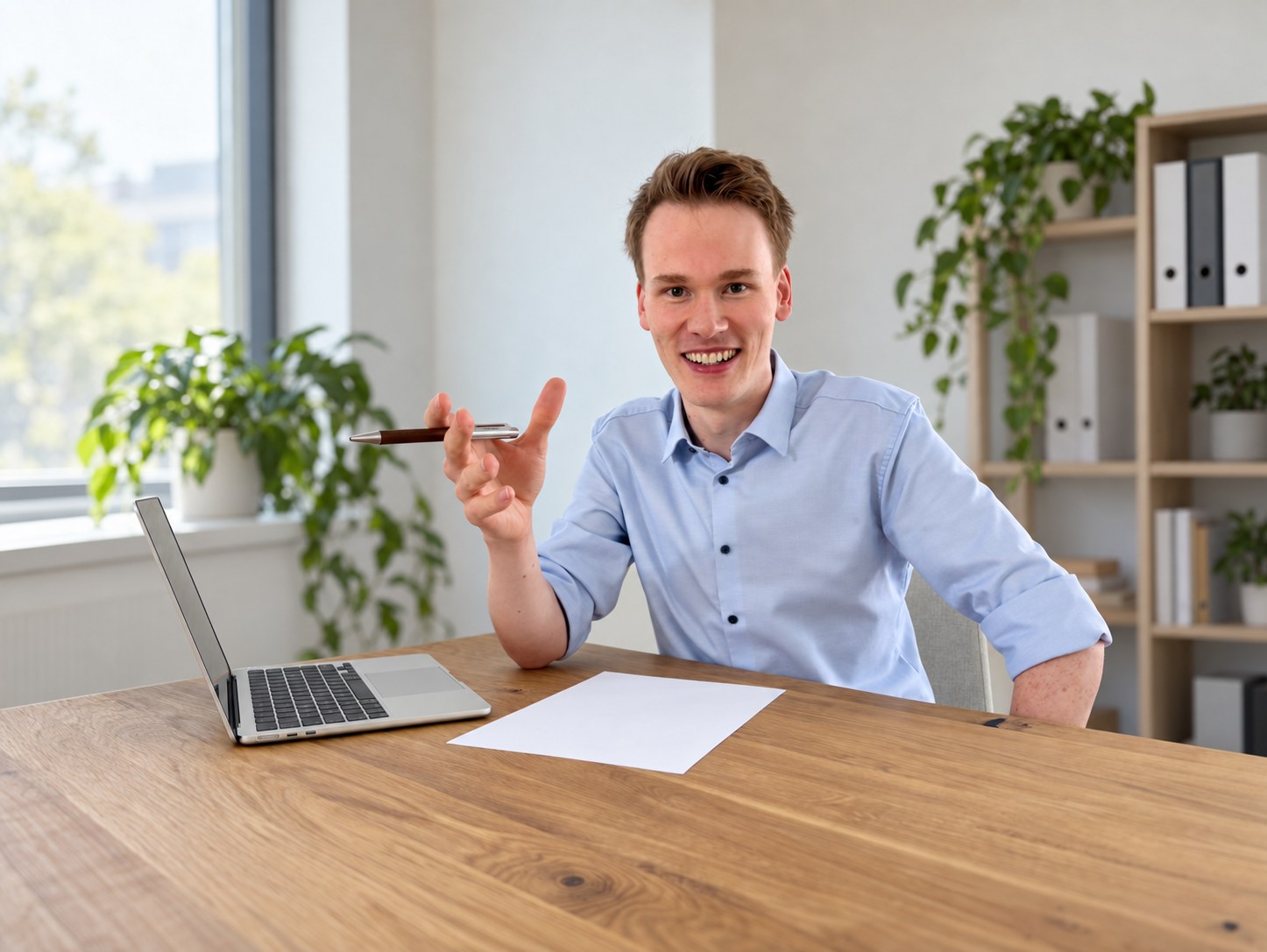 Simon Weinreich im Gespräch am Schreibtisch